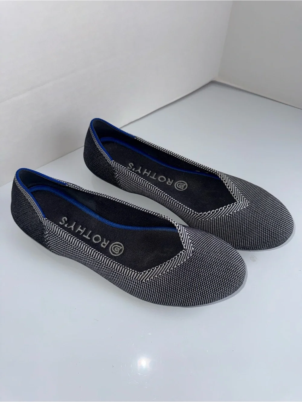ROTHYS The Flat Round Toe Birdseye Grey Woven Sustainable classic Flats 8.5